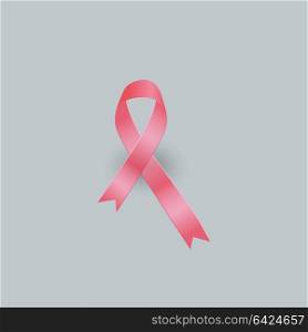 Realistic pink ribbon and breast cancer icon