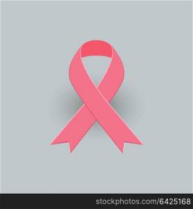 Realistic pink ribbon and breast cancer icon