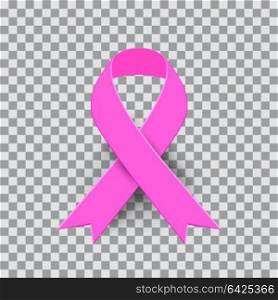 Realistic pink ribbon, breast cancer awareness symbol in october