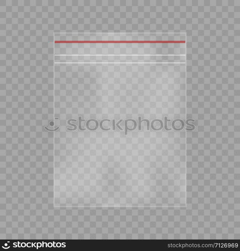 Realistic plastic bag packet on chess background. Realistic plastic bag