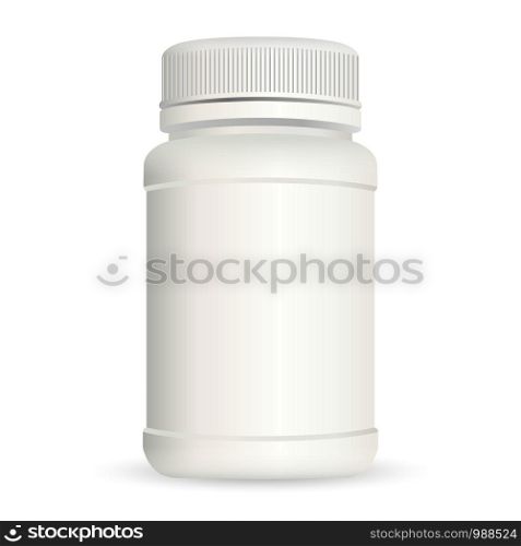 Realistic plastic bottle for medicine isolated on background. Mock Up Milk White Template. Vector EPS10 illustration.. Realistic plastic bottle for medicine isolated