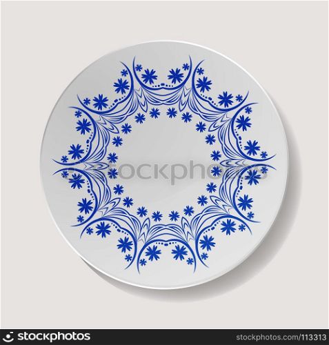 Realistic Plate Vector. Closeup Porcelain Tableware Isolated. Ceramic Kitchen Dish Top View. Cooking Template For Food Presentation.. Realistic Plate Vector. Closeup Porcelain Tableware Isolated. Ceramic Kitchen Dish Top View. Template For Food Presentation.