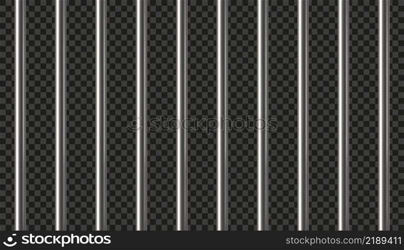 Realistic prison metal bars. Prison fence. Jail grates. Iron jail cage. Metal rods. Criminal grid background. Vector pattern. Illustration isolated on dark transparent background.. Realistic prison metal bars. Prison fence. Jail grates. Iron jail cage. Metal rods. Criminal grid background. Vector pattern. Illustration isolated on dark transparent background