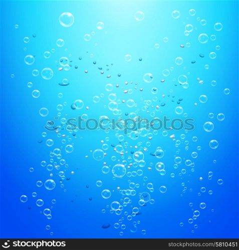 Realistic pure transparent water bubbles on blue background vector illustration. Water Bubbles Background