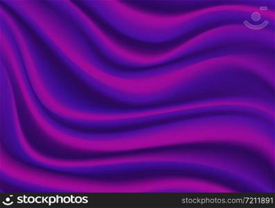 Realistic purple fabric satin wave background texture vector illustration.