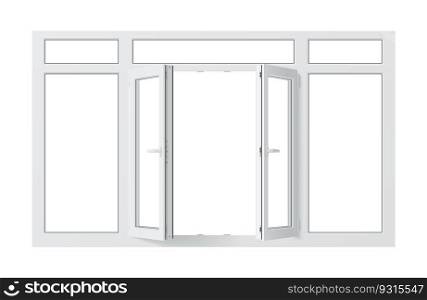 Realistic pvc window features clear glass panes and durable pvc frame, designed to provide low maintenance and long-lasting solution for residential and commercial buildings isolated 3d vector mockup. Realistic pvc window features clear glass panes