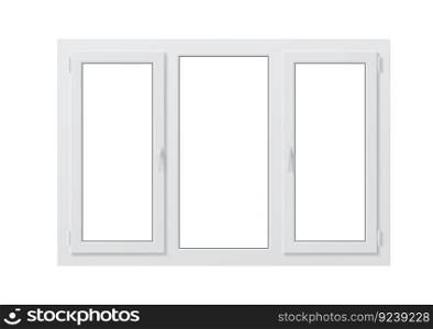 Realistic pvc window, isolated 3d vector mockup. Durable and cost-effective solution for modern homes and offices, featuring a high-quality finish and easy maintenance. Closed window with three panes. Realistic pvc window, isolated 3d vector mockup