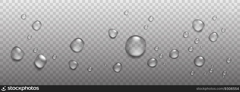 Realistic rain drops, air bubblies, oxygen on the transparent background. Vector