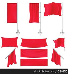 Realistic red advertising fabric textile banners and flags vector set. Realistic red advertising fabric textile banners and flags vector set. Horizontal pennant stretch illustration