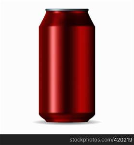 Realistic red aluminum can isolated on a white background. Realistic red aluminum can