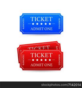 Realistic red and blue show ticket. Old premium cinema entrance tickets.. Realistic red and blue show ticket. Old premium cinema entrance tickets