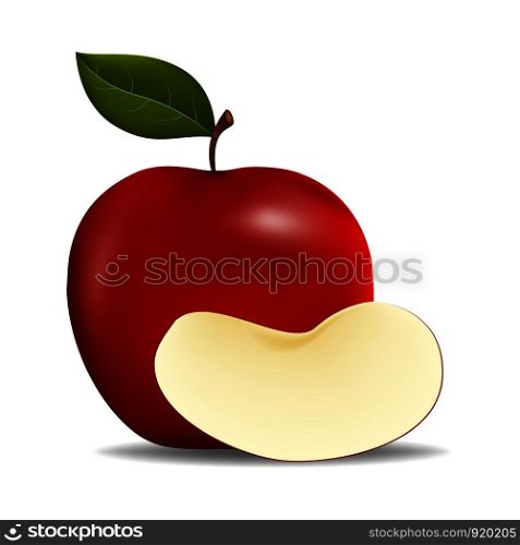 Realistic Red Apples with Green Leaf and slice Apple , Vector Illustration , isolated on white background with copy space