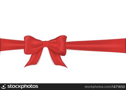 Realistic red bow. Gift bow and ribbon for present decoration. Gift knot for decor card, birthday banner. Satin ribbon on valentine isolated on white background. Present tape on package. Design vector. Realistic red bow. Gift bow and ribbon for present decoration. Gift knot for decor card, birthday banner. Satin ribbon on valentine isolated on white background. Present tape for package. vector