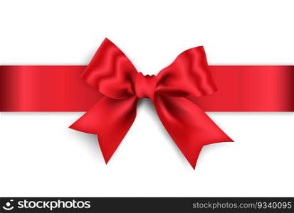 Realistic red bow with red wide ribbon isolated on white background, vector illustration. Realistic red bow with red wide ribbon isolated on white background, vector illustration.