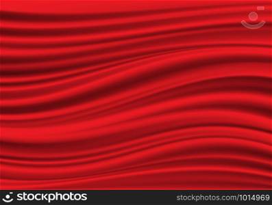 Realistic red fabric satin wave background texture vector illustration.