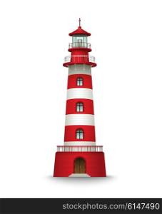 Realistic red lighthouse building isolated on white background. Vector illustration. Realistic red lighthouse building isolated on white background. Vector illustration EPS10