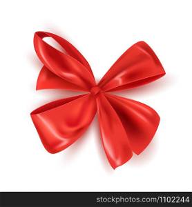 Realistic red ribbon bow isolated, vector illustration