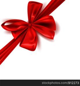 Realistic red ribbon bow isolated, vector illustration