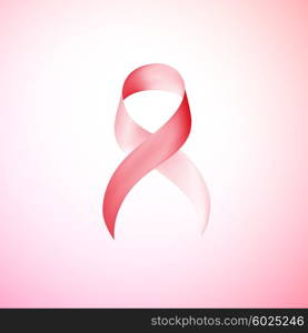 Realistic red ribbon, breast cancer awareness symbol. Vector illustration.