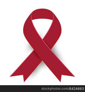 Realistic red ribbon, world aids day symbol, 1 december, vector illustration