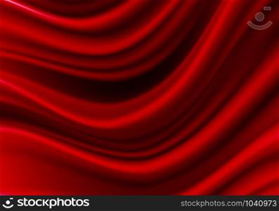 Realistic red silk satin fabric wave luxury background vector illustration.