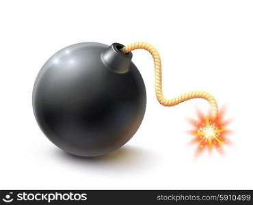 Realistic retro bomb with burning wick isolated on white background vector illustration. Realistic Bomb Illustration