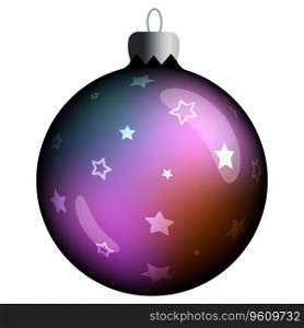 Realistic round Christmas ball with pink gradient, stars and flares isolated on a white background. Vector clipart for christmas tree.. Realistic round Christmas ball with pink gradient, stars and flares isolated on a white background. Clipart for christmas tree.