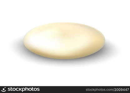 Realistic round piece of soap. 3D cosmetic cleanser. Isolated body care beauty spa product template. Solid hand washing detergent. Household natural cleaner. Vector single oval shape toiletry mockup. Realistic round piece of soap. 3D cosmetic cleanser. Body care beauty spa product template. Solid hand washing detergent. Household cleaner. Vector single oval shape toiletry mockup