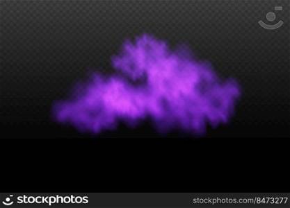 Realistic scary mystical  vio≤t fog in night Halloween. Purp≤poisonous gas, dust and smoke effect.