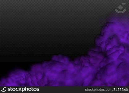Realistic scary mystical  violet fog in night Halloween. Purple poisonous gas, dust and smoke effect.