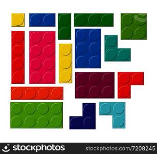 Realistic set of different colored baby constructor elements, flat design.