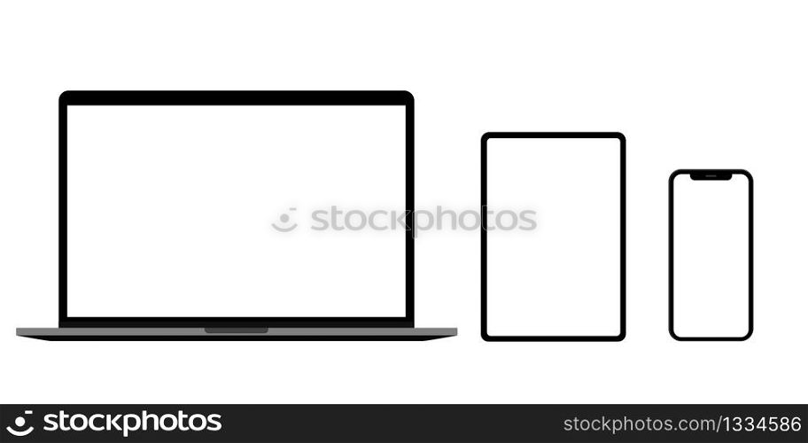 Realistic set of laptop, tablet, smartphone. Vector illustration. EPS10