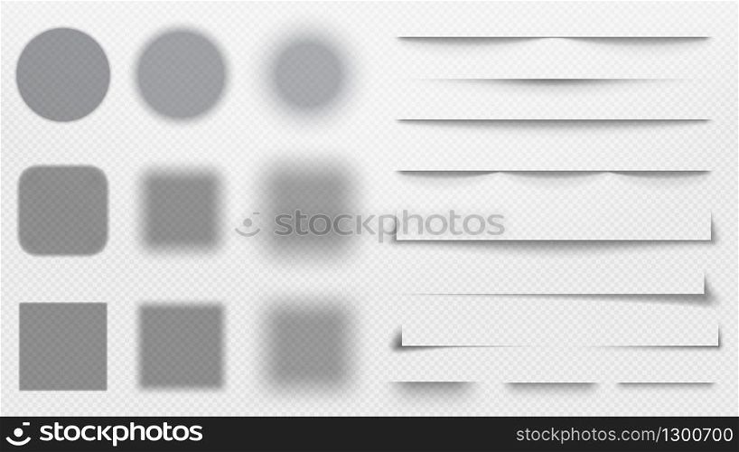 Realistic shadows dividers. Line shadow, transparent overlay template vector illustration set. Shadow border, layout realistic effect transparent. Realistic shadows dividers. Line shadow, transparent overlay template vector illustration set