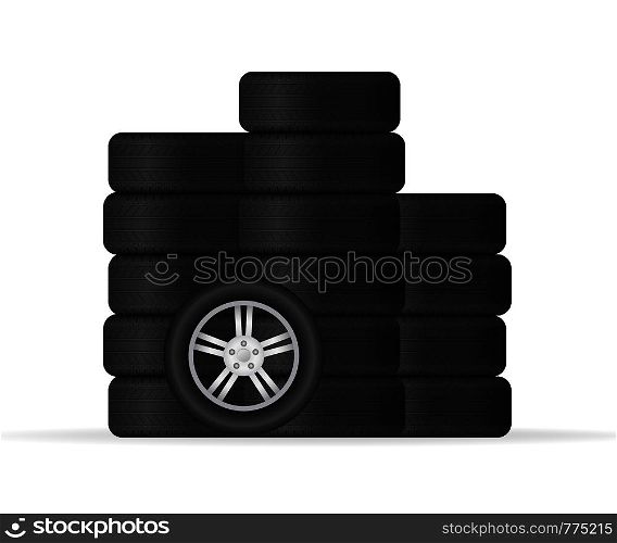 Realistic shining disk car wheel tyre set. Vector illustration.. Realistic shining disk car wheel tyre set. Vector stock illustration.