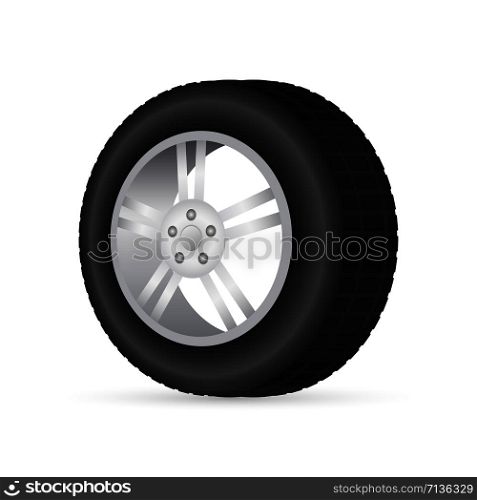 Realistic shining disk car wheel tyre set. Vector stock illustration.. Realistic shining disk car wheel tyre set. Vector illustration.