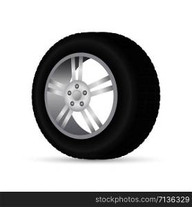 Realistic shining disk car wheel tyre set. Vector stock illustration.. Realistic shining disk car wheel tyre set. Vector illustration.