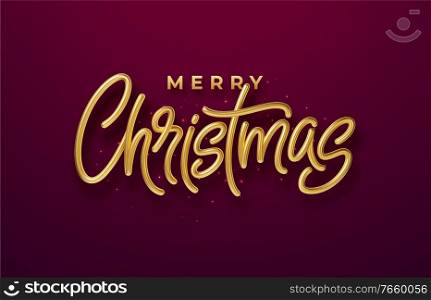 Realistic shiny 3D golden inscription Merry Christmas on a background with red bright waves. Vector illustration EPS10. Realistic shiny 3D golden inscription Merry Christmas on a with red background. Vector illustration
