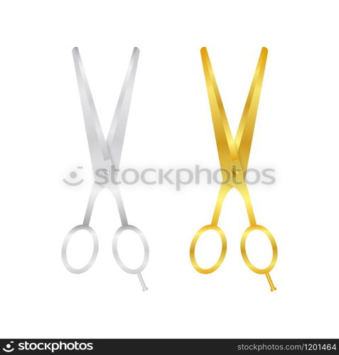 Realistic Silver and Gold Metal Opened Stationery Scissor. Vector stock illustrtion. Realistic Silver and Gold Metal Opened Stationery Scissor. Vector stock illustrtion.