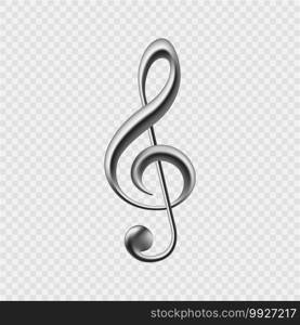 Realistic silver metallic note symbol isolated . Template for your design. Realistic note symbol