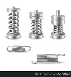 Realistic silver shiny metal springs compression devices isolated vector illustration. Realistic Metal Springs Devices