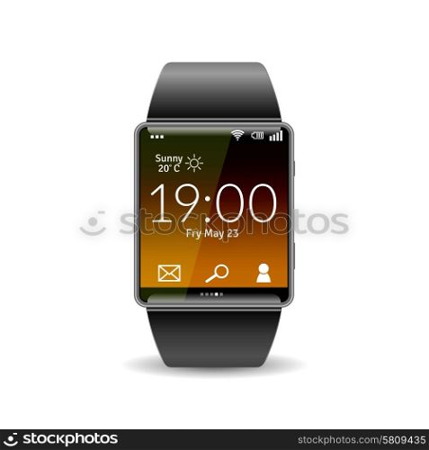 Realistic smart hand watch device isolated on white background vector illustration. Realistic Smart Watch