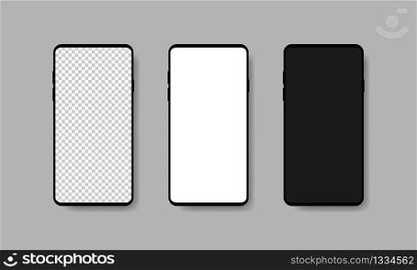 Realistic Smartphone Blank Set with transparent white and black screen on gray background. Vector illustration EPS 10