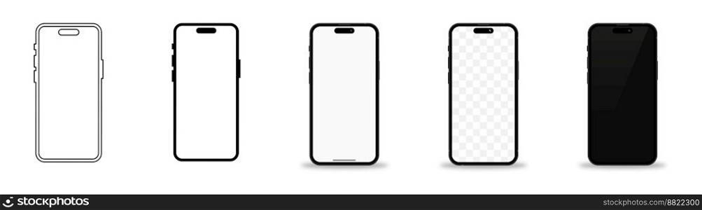 Realistic smartphone mockup. Realistic mobile phone with shadow and blank screens. 