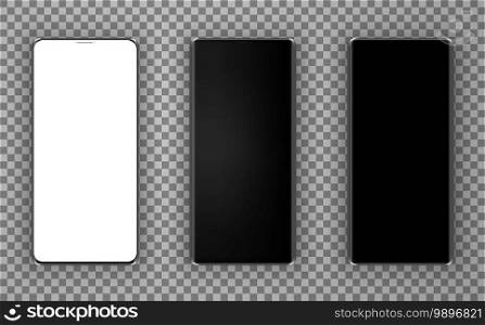 Realistic smartphone mockup set Smartphone frame less blank screen, rotated position.  illustration cell phone.