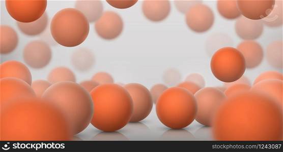 Realistic sphere background. 3D abstract spheres with reflections for science and medical molecule illustration. Vector banner with plastic texture balls, futuristic illustration fresh orange color. Realistic sphere background. 3D abstract spheres with reflections for science and medical molecule illustration. Vector banner with plastic texture balls