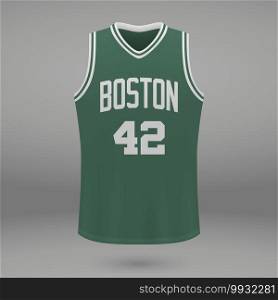 Realistic sport shirt Boston Celtics, jersey template for basketball kit. Vector illustration. Realistic sport shirt