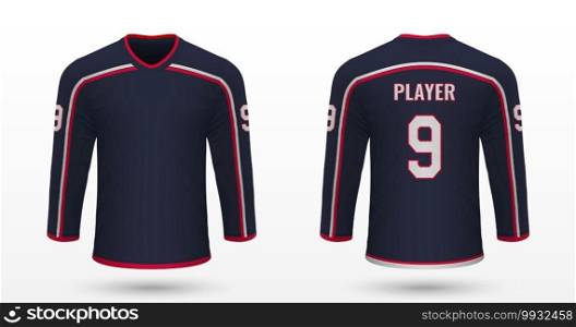 Realistic sport shirt Columbus Blue Jackets, jersey template for ice hockey kit. Vector illustration. Realistic sport shirt