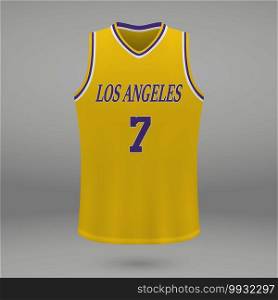 Realistic sport shirt Los Angeles Lakers, jersey template for basketball kit. Vector illustration. Realistic sport shirt