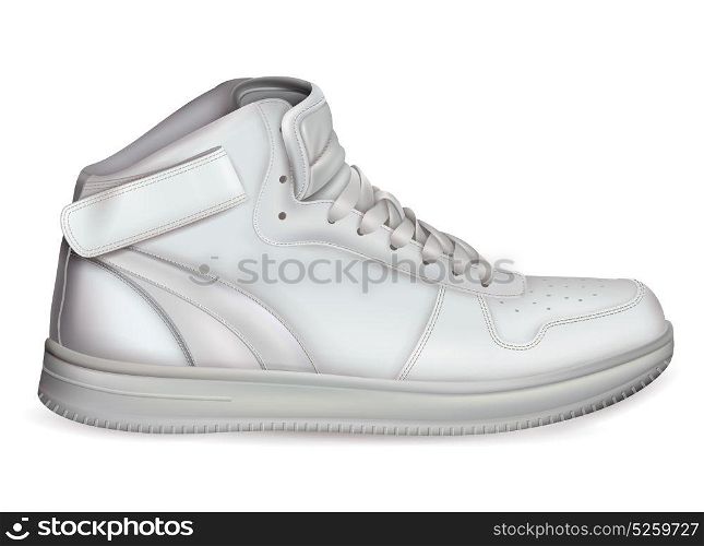 Realistic Sport Shoes Composition. Colored 3d realistic sport shoes composition in white color stylish in trend vector illustration