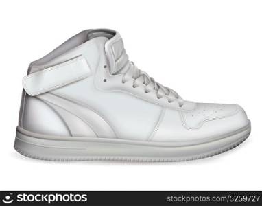 Realistic Sport Shoes Composition. Colored 3d realistic sport shoes composition in white color stylish in trend vector illustration